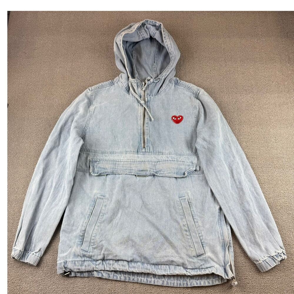 Cotton On Denim Anorak Men's Size Medium Light Wash Hooded DIY Heart Patch
